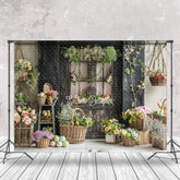 Aperturee - Vintage Black Wooden Door Floral Photo Backdrop